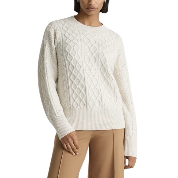 Quince Womens Size Medium Australian Merino Wool Cable Sweater Heather Bone - Picture 2 of 11